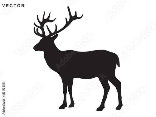 deer silhouette, deer outline, line art vector illustration on white background