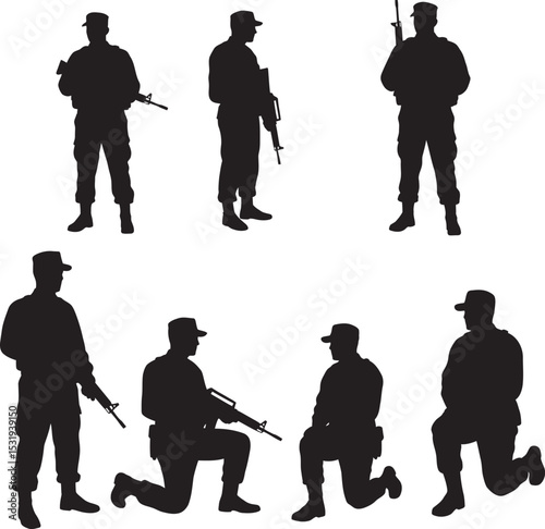 Soldier Art Silhouettes veterans Collection white color background