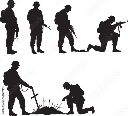Soldier Art Silhouettes veterans Collection white color background