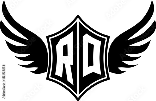 RQ logo emblem with winged and shield template