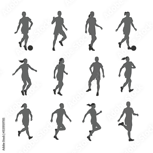 Wallpaper Mural Twelve female soccer players silhouettes action poses Torontodigital.ca