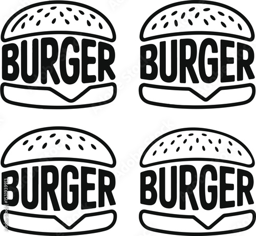 creative “Burger” text forming burger silhouette with sesame detail on white background