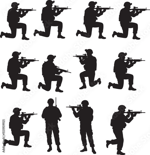 Soldier Art Silhouettes veterans Collection white color background