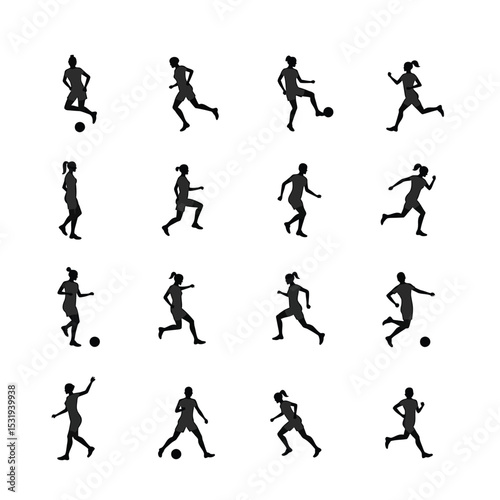 Soccer players silhouettes action poses female male