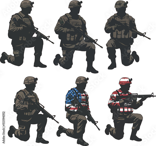 Soldier Art Silhouettes veterans Collection white color background