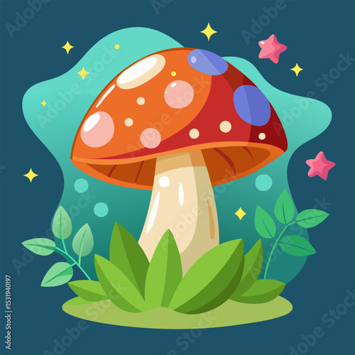 Enchanted Mushroom in Magical Forest. Fantasy Nature Illustration