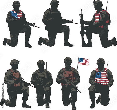 Soldier Art Silhouettes veterans Collection white color background