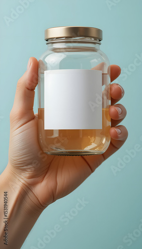 glass jar mockup with blank white label.
