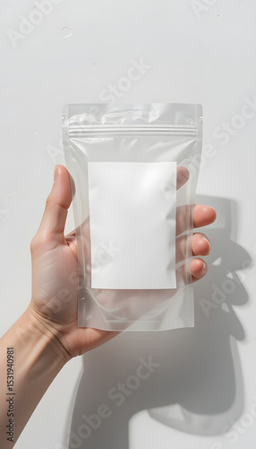 a transparent plastic pouch mockup with blank label.