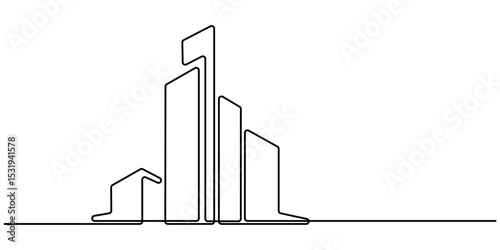 Continuous one line drawing modern building architecture. Flat roof house or commercial building in continuous line art drawing style. Real estate building in single line draw illustration. 
