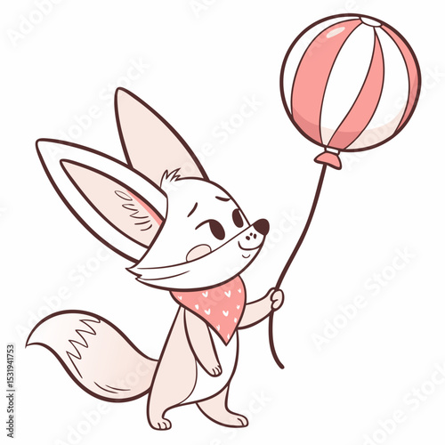 Playful Fennec fox illustration Beach day SVG (with a balloon)