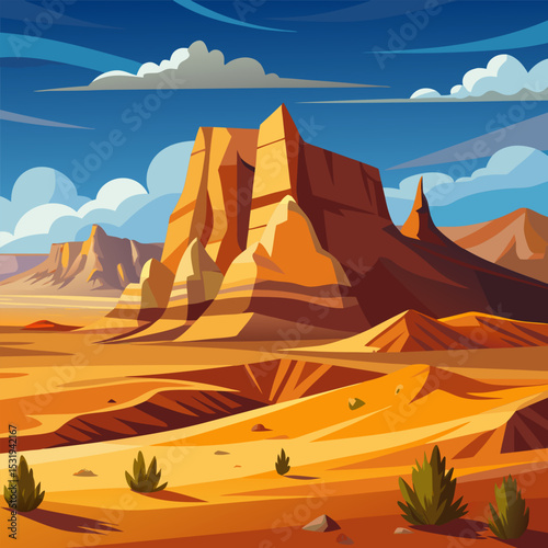 Majestic Desert Landscape. Sandstone Cliffs and Golden Sands