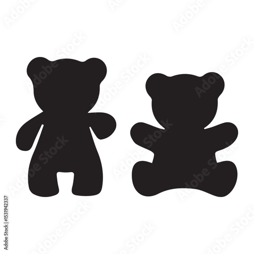 Stand and sit teddy bear silhouette vector flat illustration design