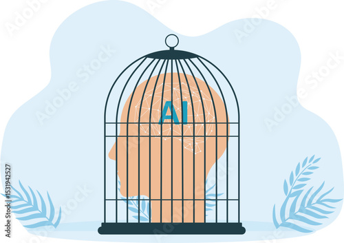 Bird cages, human heads, AI. Imprisoned artificial intelligence. 
