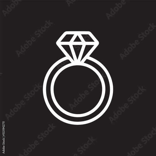 Elegant diamond ring icon against a dark background symbolizing love