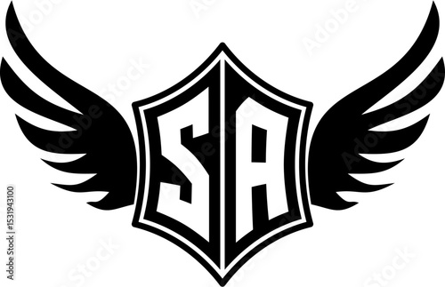 SA logo emblem with winged and shield template