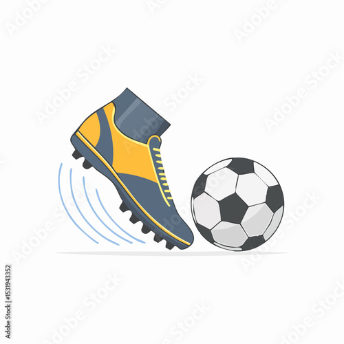 Minimal vector of soccer boot kicking ball with motion lines