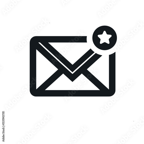 Black envelope icon with star notification symbol on white background  
