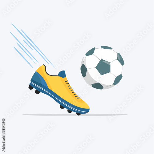 Minimal vector of soccer boot kicking ball with motion lines
