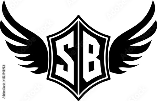 SB logo emblem with winged and shield template
