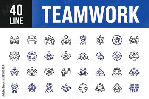 Teamwork Icons 40 Line Icons for Collaboration and Partnership