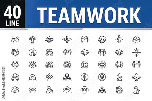 40 Line Teamwork Icons Collaboration, Unity, and Partnership Symbols