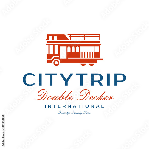 Double decker bus logo. City trip bus transportation icon logo