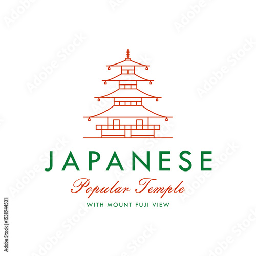 Minimal Japanese Temple Logo. Traditional Pagoda Line Art Design