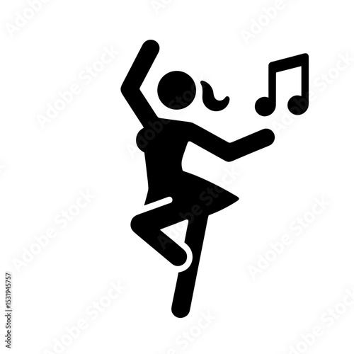 Dancing silhouette with musical note in minimalist style  