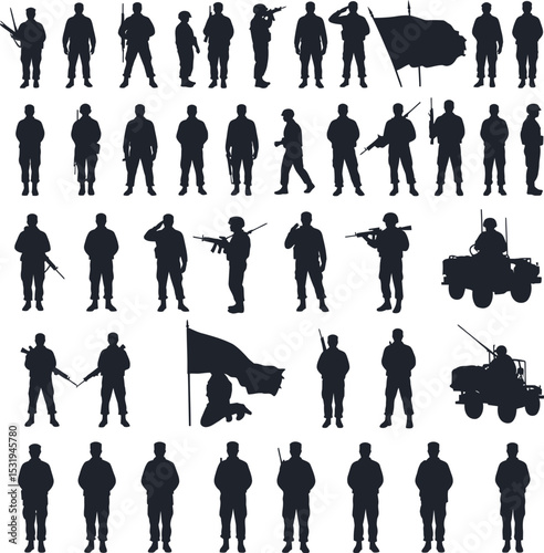 Soldier Art Silhouettes veterans Collection white color background