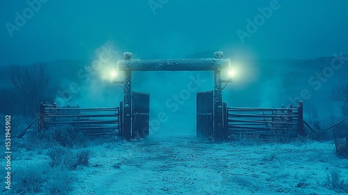 Mystical Gateway in a Snowy Landscape: An Enigmatic Winter Portal