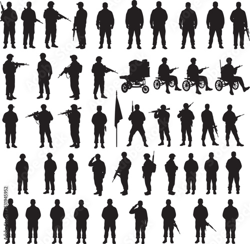 Soldier Art Silhouettes veterans Collection white color background