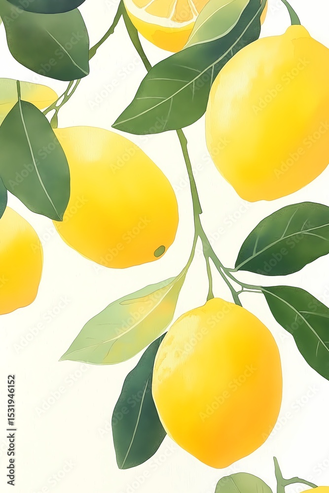Bright watercolor lemons on white background Bright watercolor lemons on white background