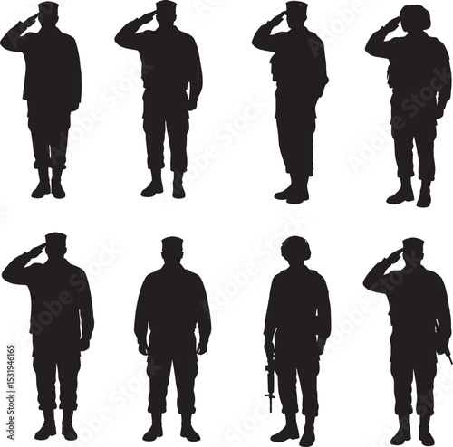 Soldier Art Silhouettes veterans Collection white color background