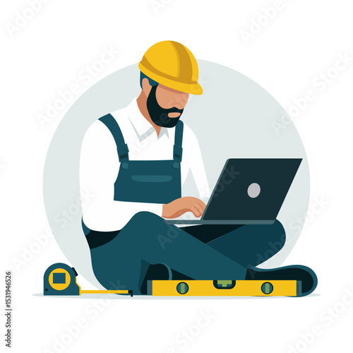 Construction Engineer Using Laptop Computer for Digital Project Management