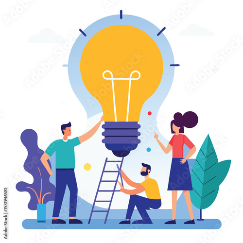 Team Meeting Presentation Concept. Office employee sharing new idea with coworkers in business conference room. Vector illustration.