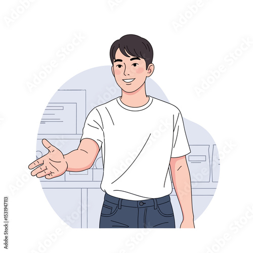 Friendly Young Man Offering a Handshake or Welcome Gesture