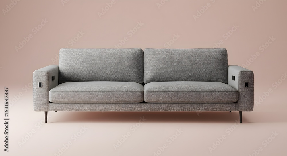 Naklejka premium Studio shot of a grey modern sofa against a pink background