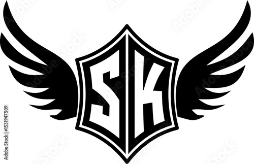 SK logo emblem with winged and shield template