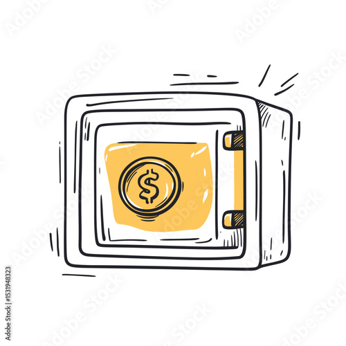 Hand drawn sketch style safe vault with dollar currency symbol illustration for financial security and money protection concept vector image