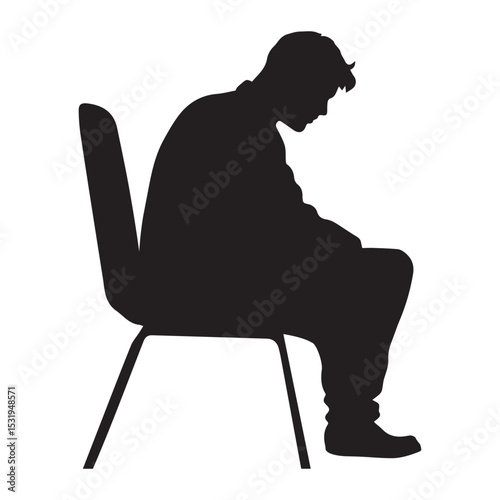 Sitting depressed man silhouette vector flat illustration design