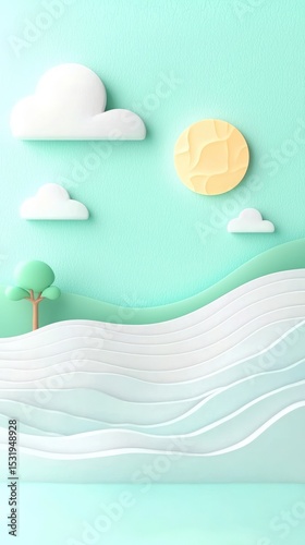 Pastel Landscape with Clouds and Rolling Hills