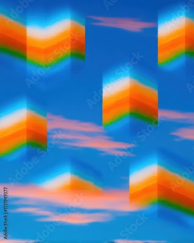 Pastel Parallelogram Shapes Against a Sunset Sky