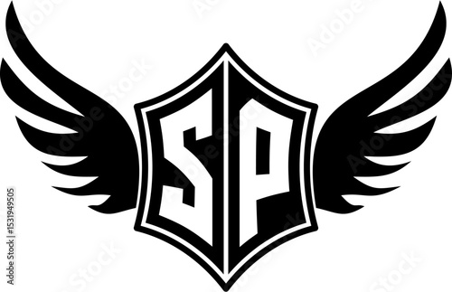 SP logo emblem with winged and shield template