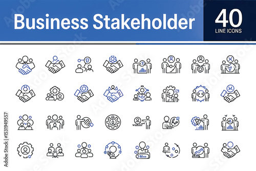 Business Stakeholder Icons: A curated collection of 40 linear icons representing diverse business stakeholders.