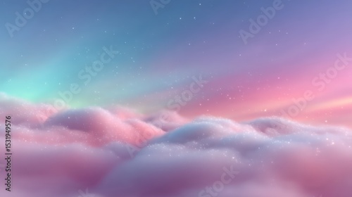 Pastel Pink and Blue Cloudscape with Sparkling Stars