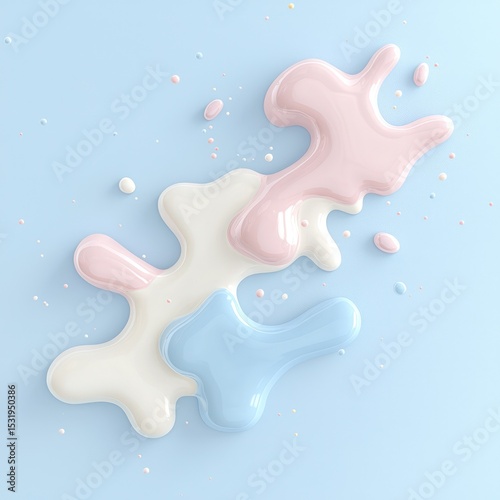 Pastel Pink Blue and White 3D Blobs with Soft Shadows on Gradient Background