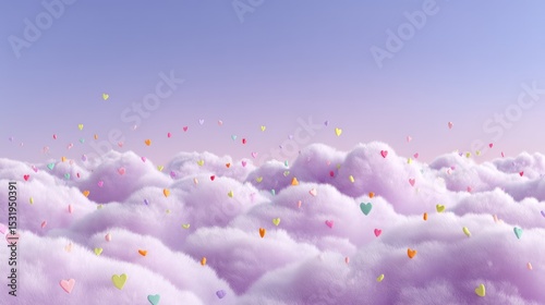 Pastel Pink Cloudscape with Hearts and Rainbow Sprinkles