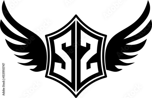 SS logo emblem with winged and shield template