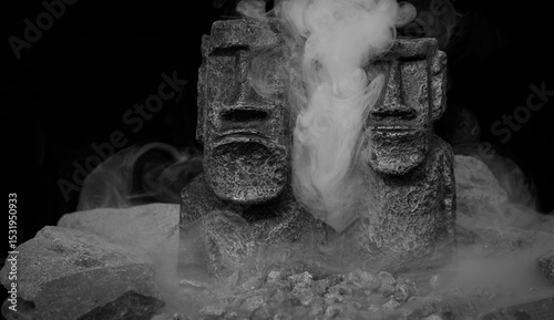 Easter island heads still life landscape hand made by photographer from silicon moulds